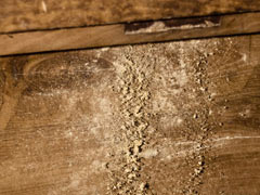 El grano ya molido, la harina se acumula sobre el brandal